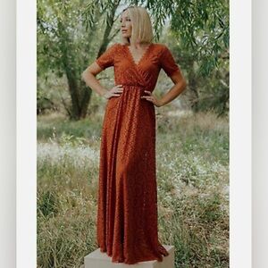 Baltic Born short sleeve rust Venice lace maxi dress XL